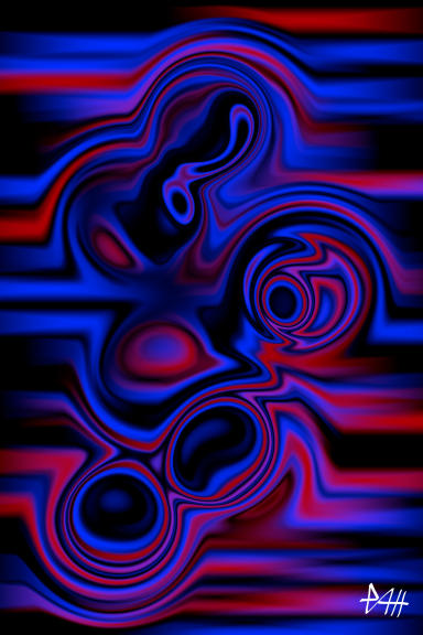 Digitale Ästhetik II Abstrakte Komposition in Blau- und Rottönen mit fließenden Formen.