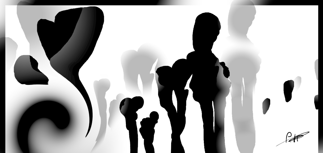 Paul Alexander Heigel - Silhouetten Abstrakte Schwarz-Weiß-Komposition mit fließenden Formen und Schatten.