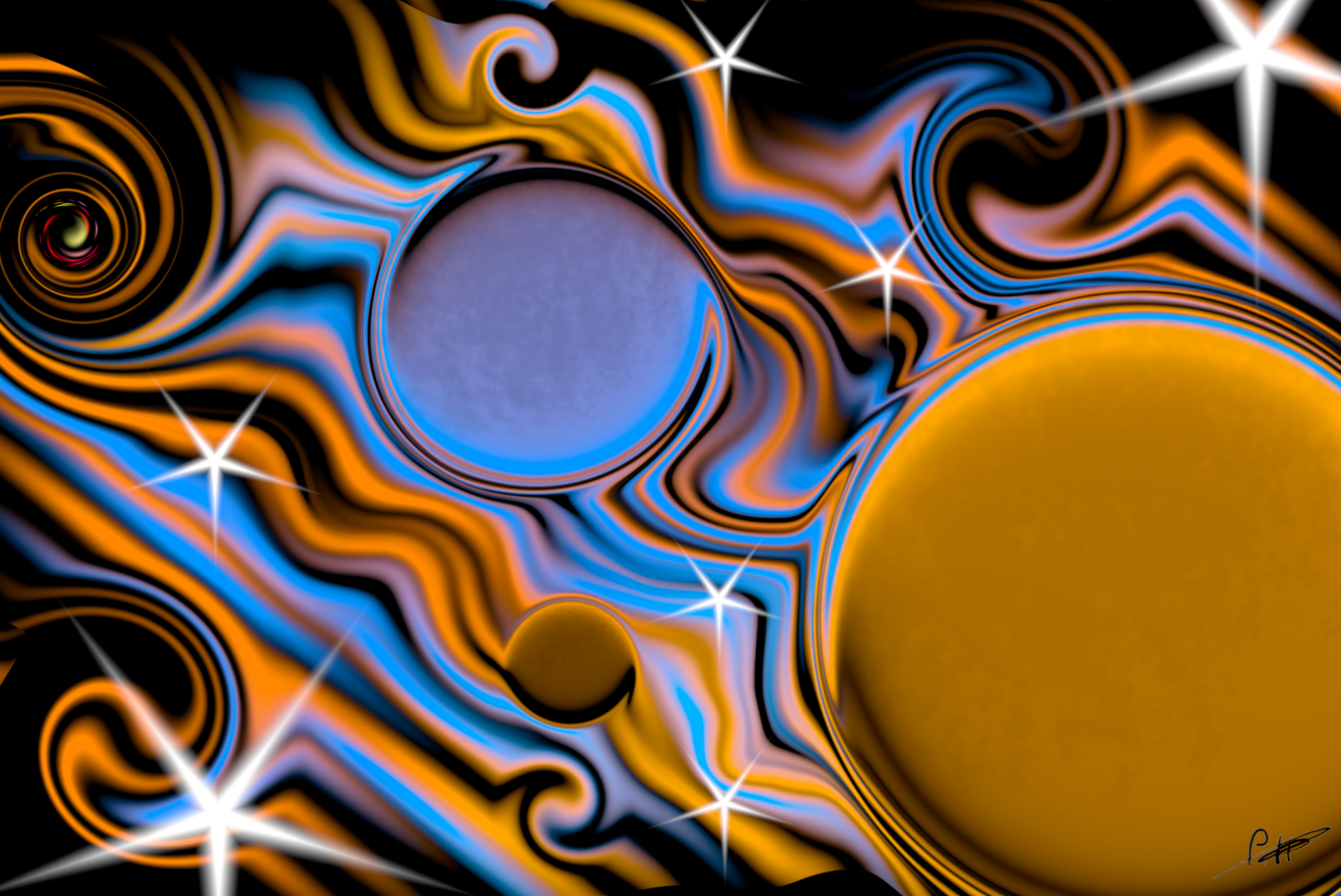 Futuristische Darstellung von Planeten in lebendigen Farben mit Sternen im Hintergrund.